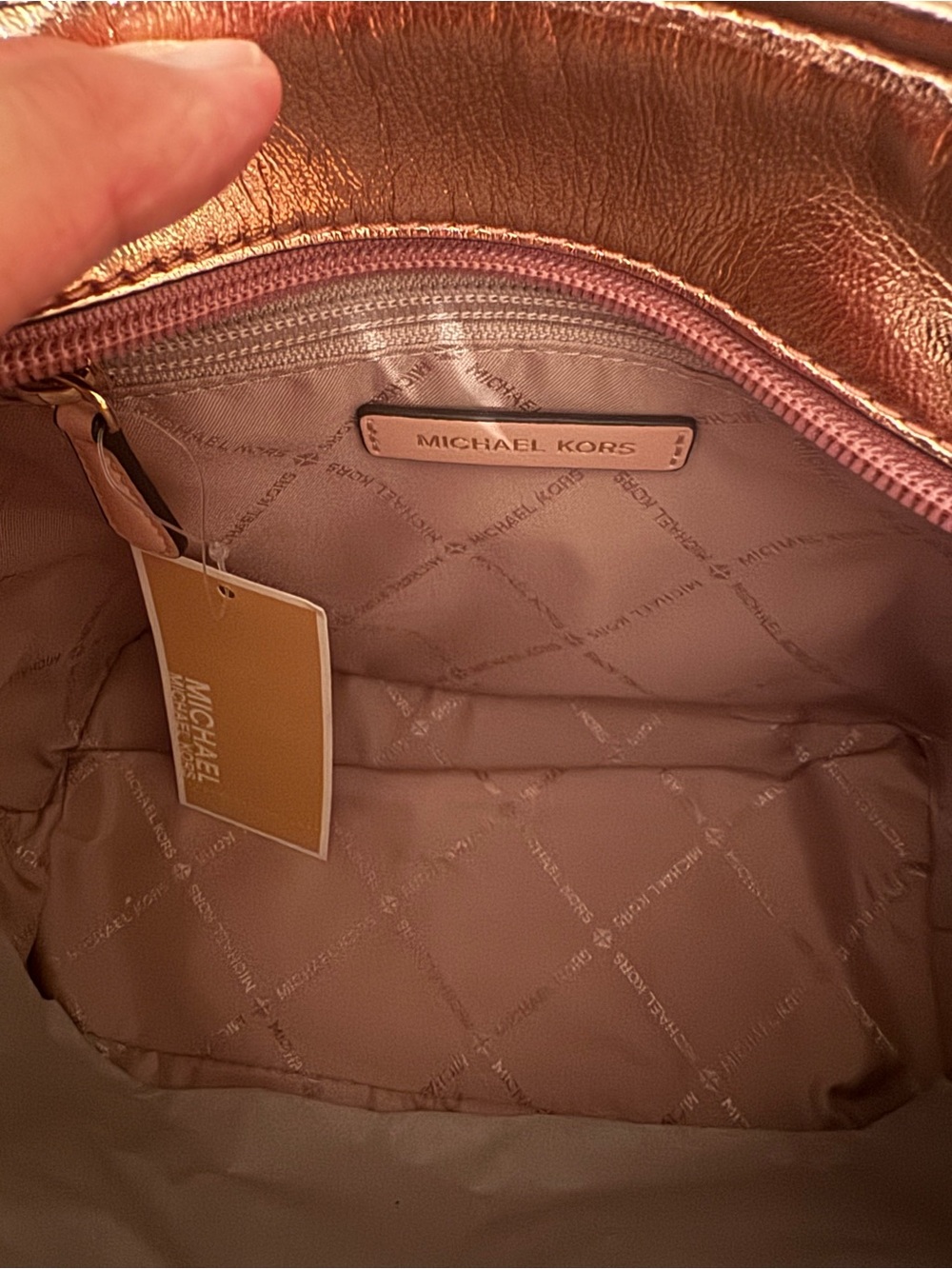 Michael Kors Metallic PrimRose Gold Leather Satchel with MK Charm - Picture 6 of 8